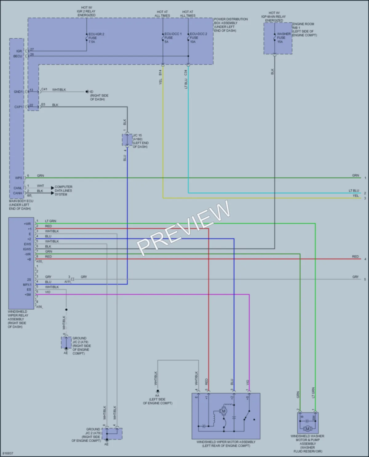 2023 Toyota CorollaCrossHybrid Wiper Washer wiring diagram preview