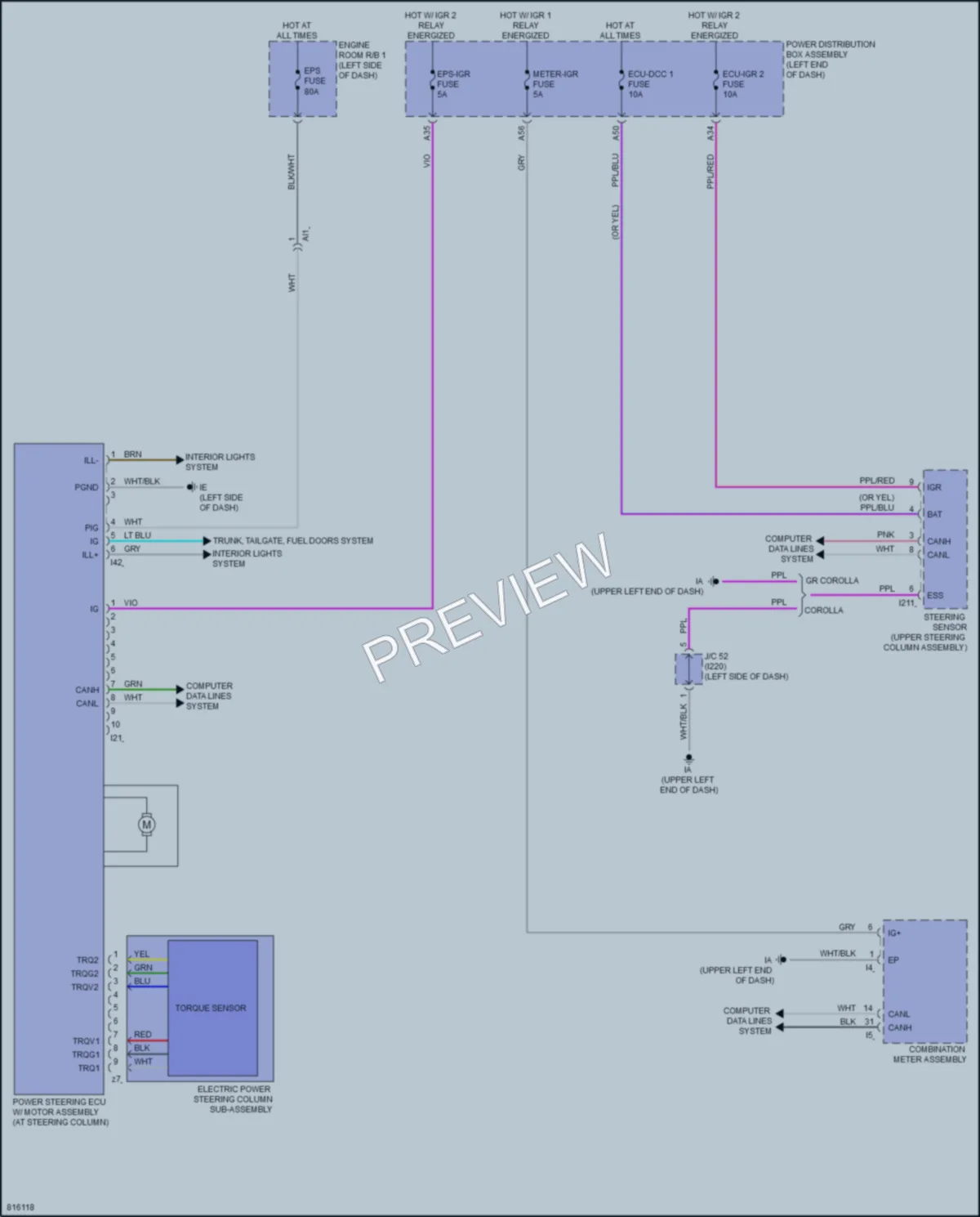 2023 Toyota CorollaHybrid Electronic Power Steering wiring diagram preview