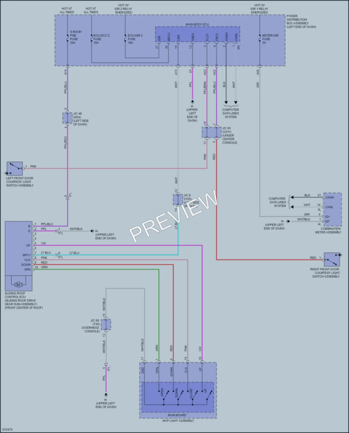 2023 Toyota CorollaHybrid Power Top Sunroof wiring diagram preview