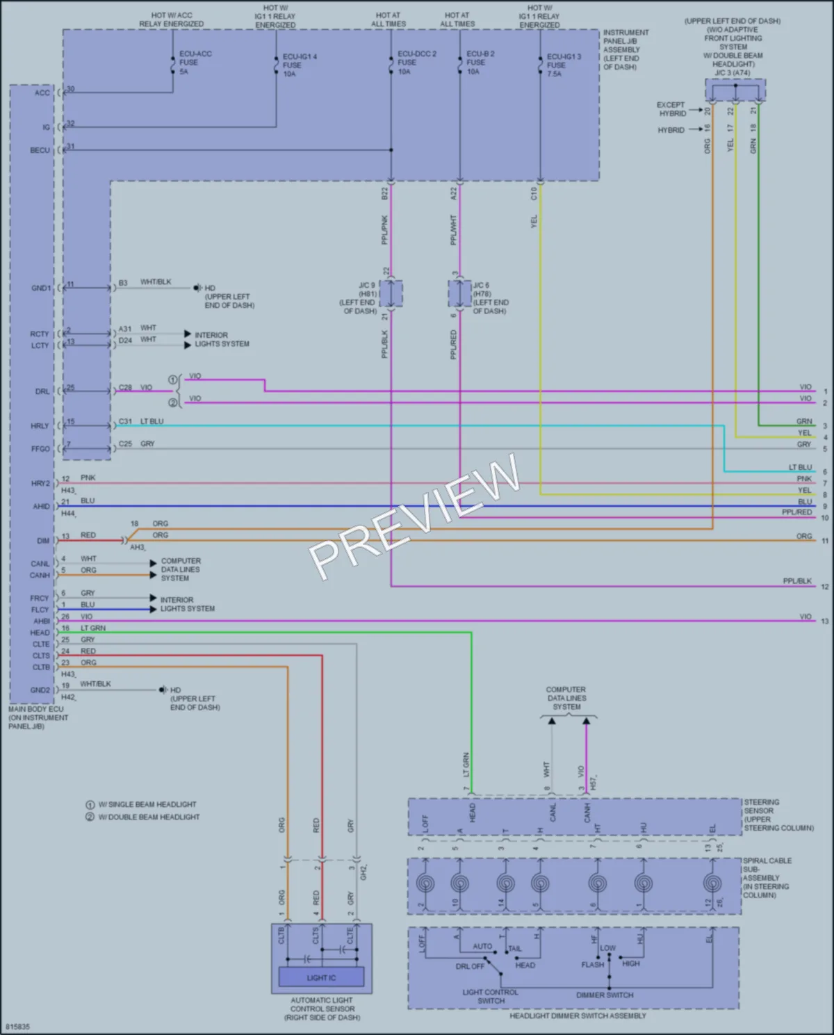 2023 Toyota Highlander Headlights wiring diagram preview