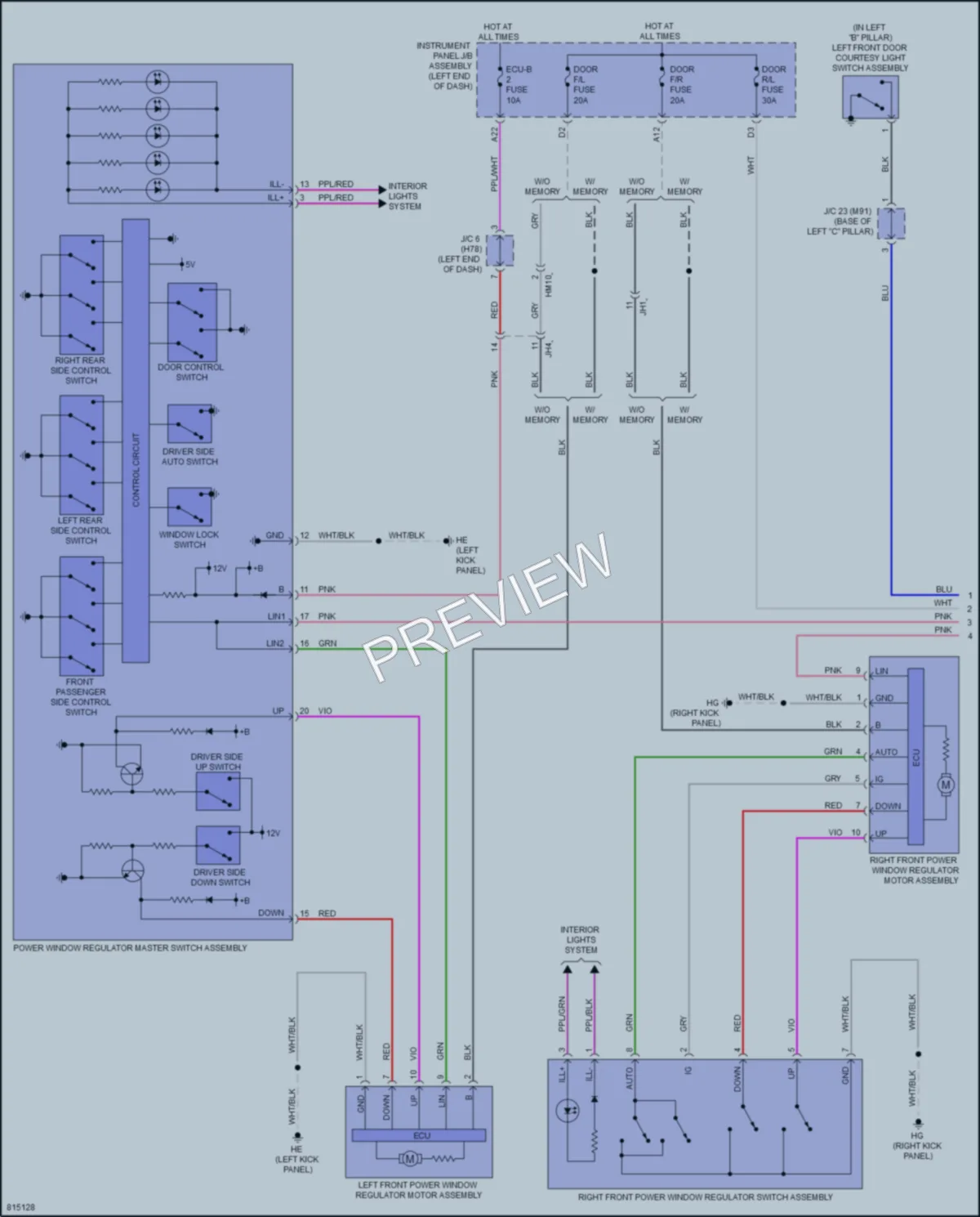 2023 Toyota Highlander Power Windows wiring diagram preview