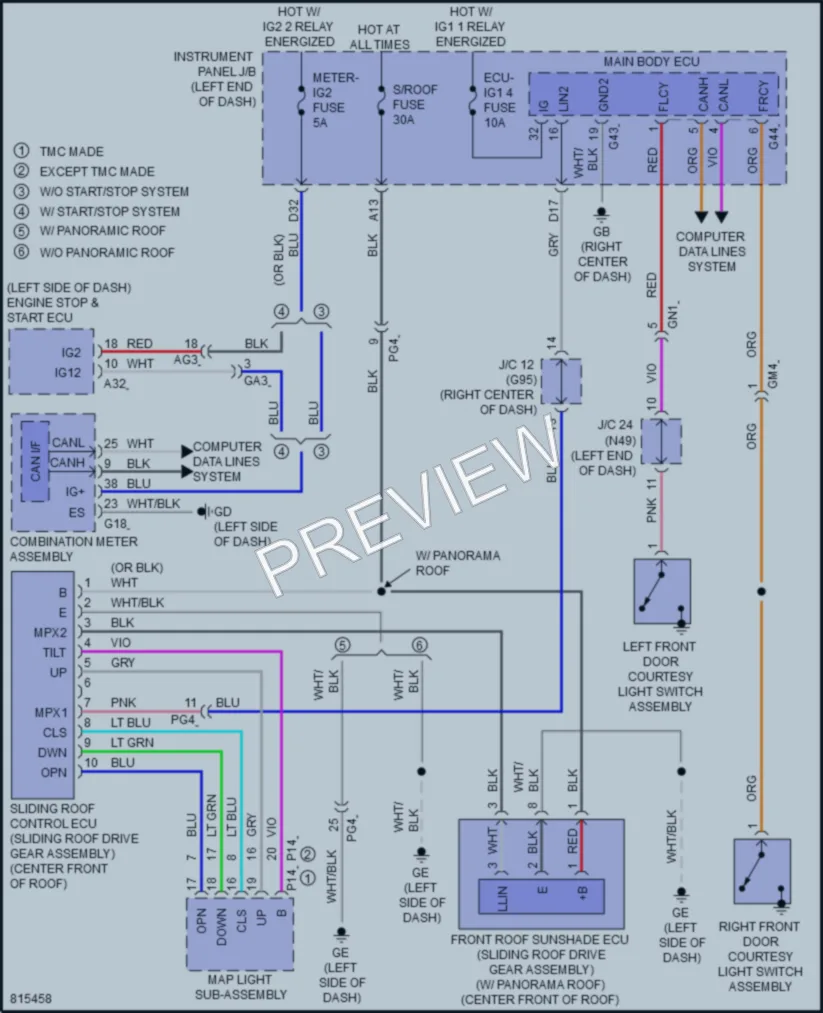 2023 Toyota RAV4 Power Top Sunroof wiring diagram preview