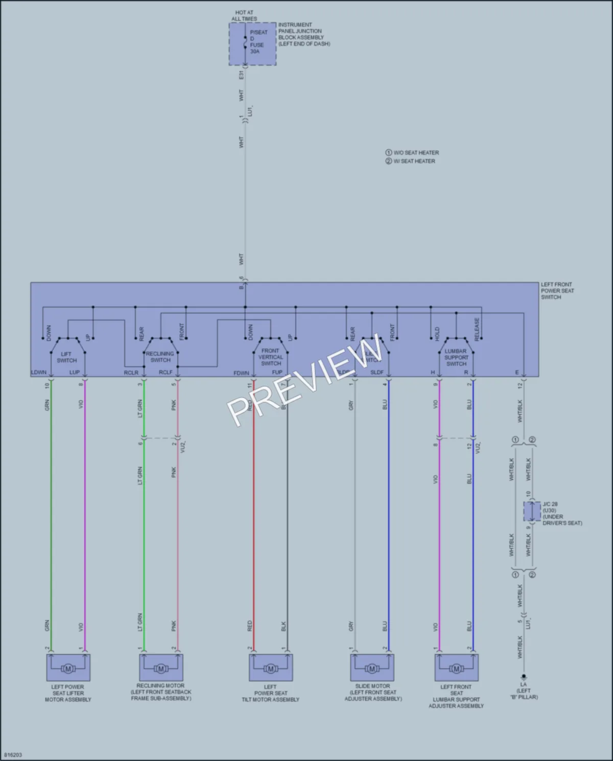 2023 Toyota VenzaHybrid Power Seats wiring diagram preview