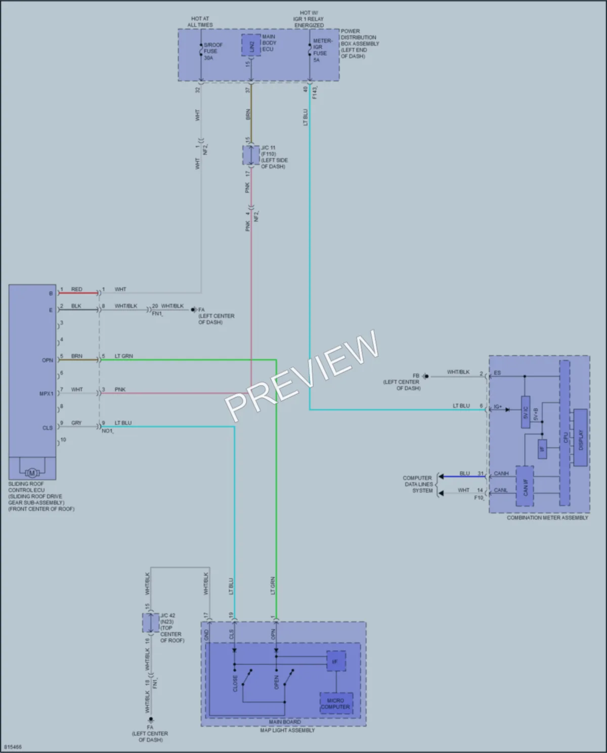 2023 Toyota bZ4X Power Top Sunroof wiring diagram preview