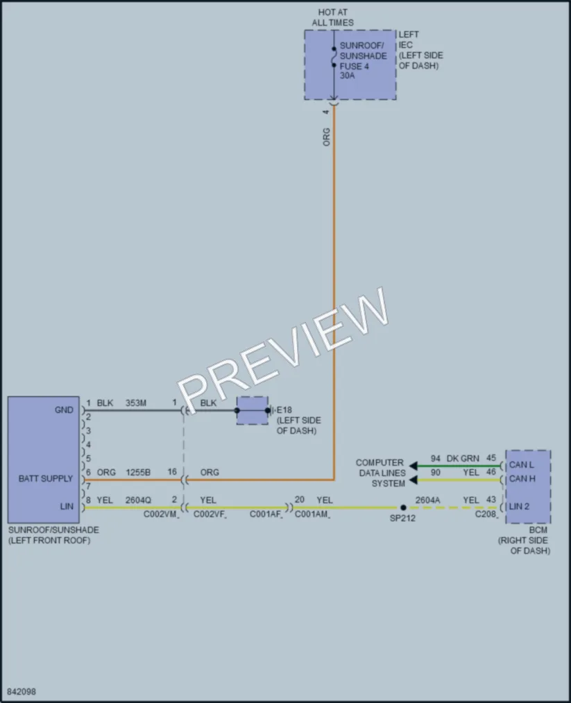 2023 VinFast VF8 Power Top Sunroof wiring diagram preview
