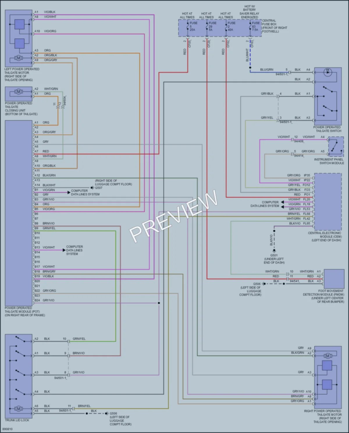 2023 Volvo C40Electric Trunk Tailgate Fuel Door wiring diagram preview