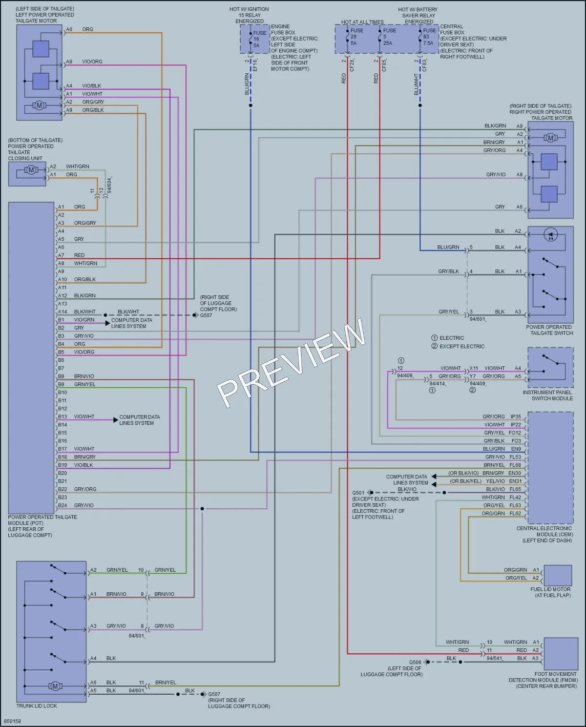 2023 Volvo XC40Electric Trunk Tailgate Fuel Door wiring diagram preview