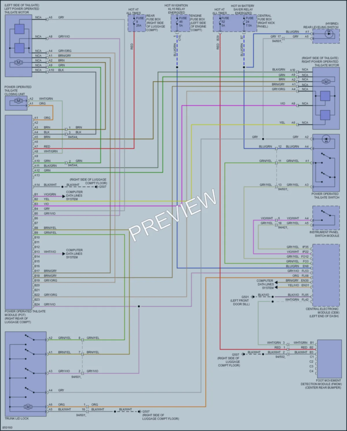 2023 Volvo XC90 Trunk Tailgate Fuel Door wiring diagram preview