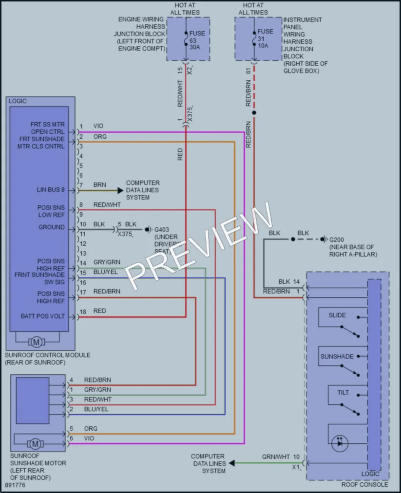 2024 Acura ZDXEV Power Top Sunroof wiring diagram preview