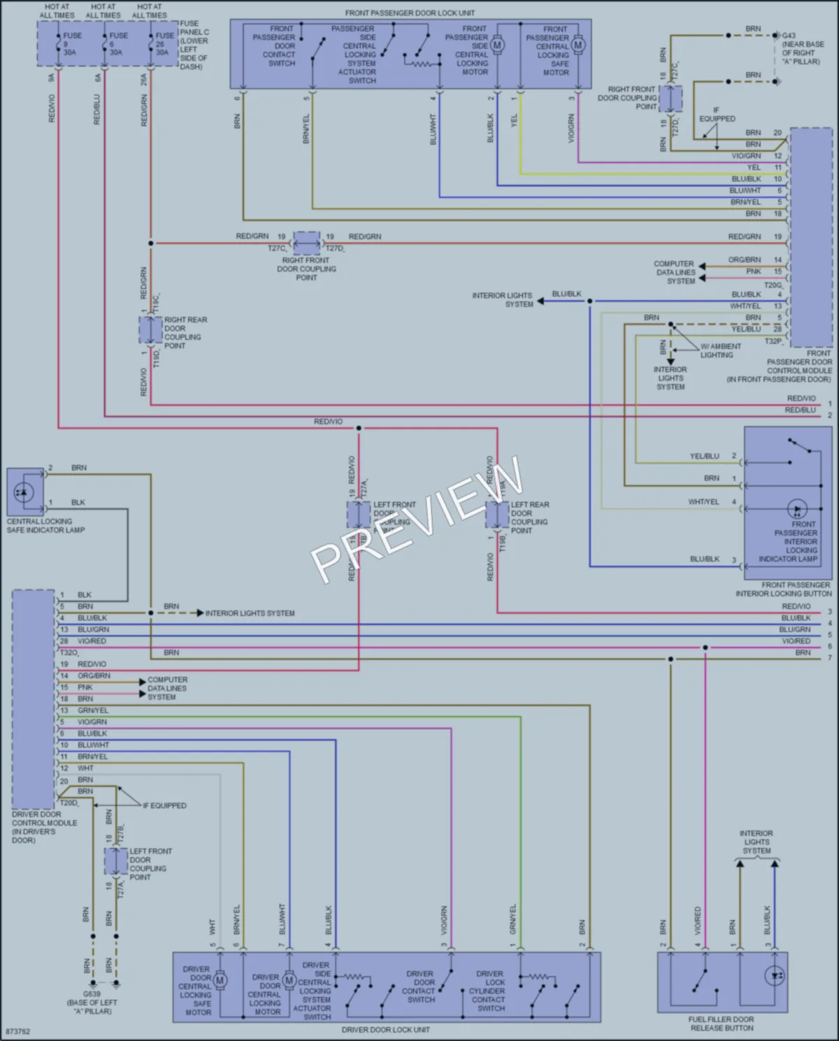 2024 Audi RS3 Power Door Locks wiring diagram preview