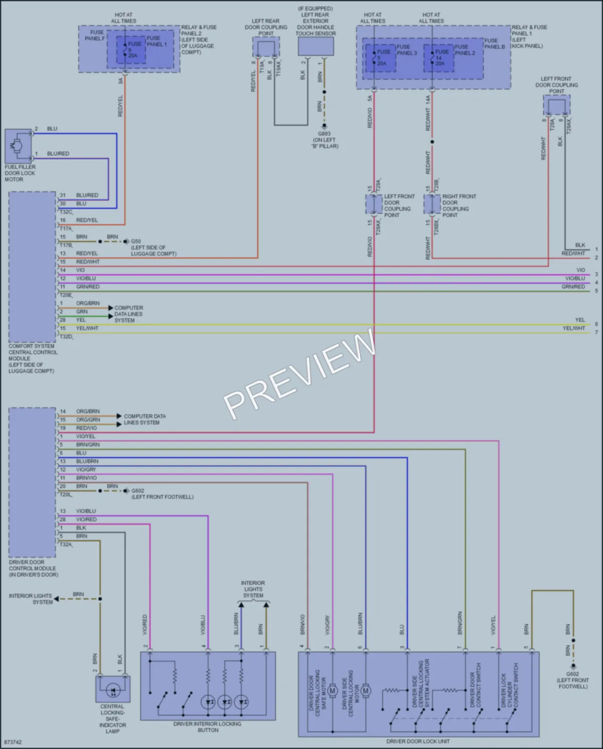 2024 Audi RS5 Power Door Locks wiring diagram preview