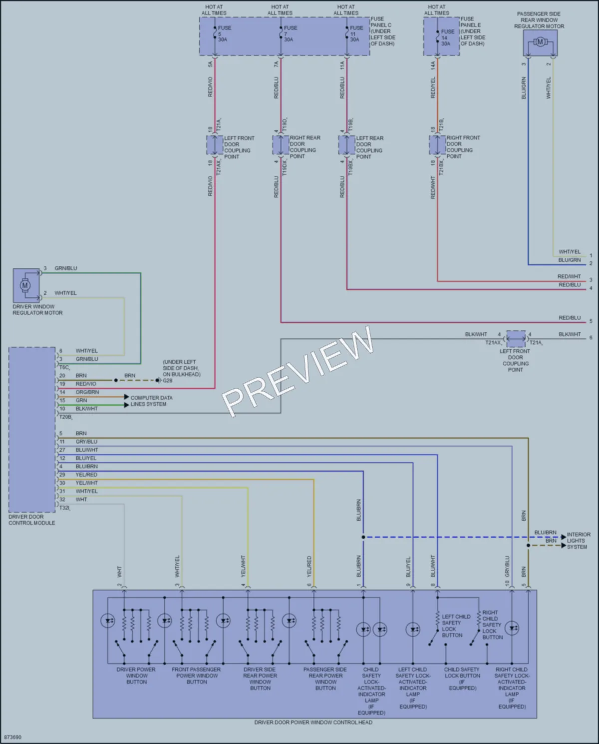 2024 Audi SQ8 Power Windows wiring diagram preview
