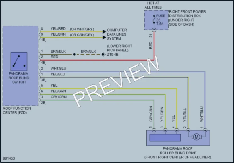2024 BMW 540i Power Top Sunroof wiring diagram preview