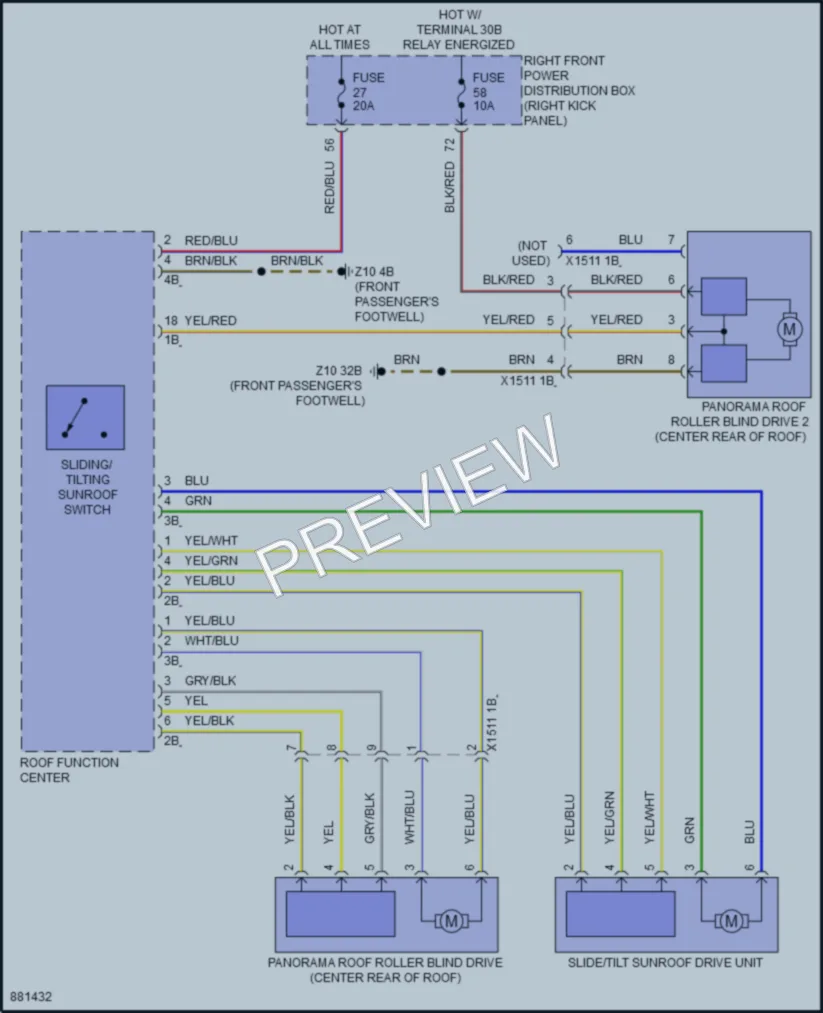 2024 BMW 840iGranCoupe Power Top Sunroof wiring diagram preview