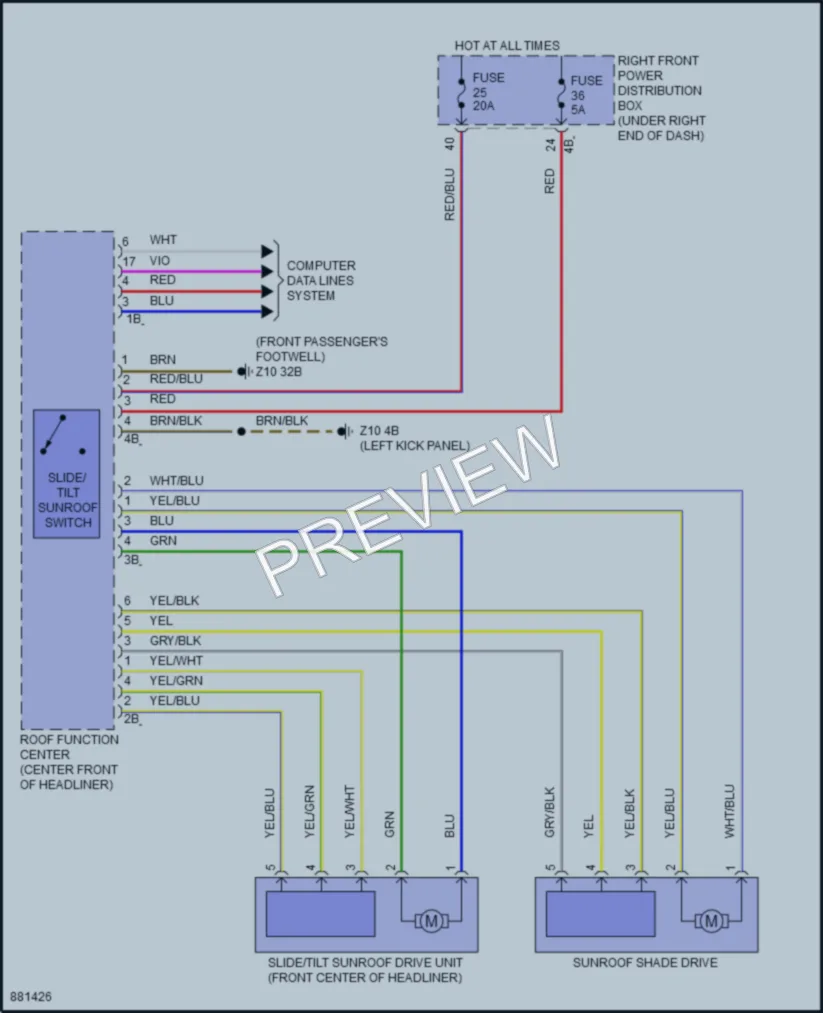 2024 BMW M240i Power Top Sunroof wiring diagram preview