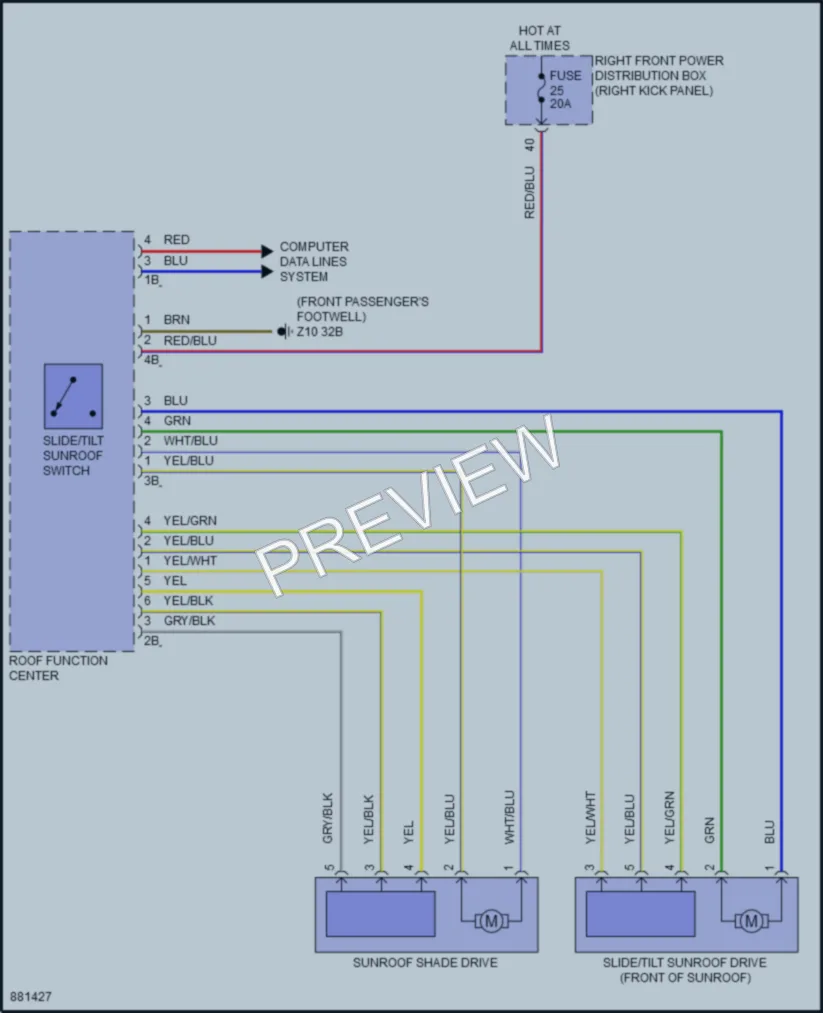 2024 BMW M340i Power Top Sunroof wiring diagram preview