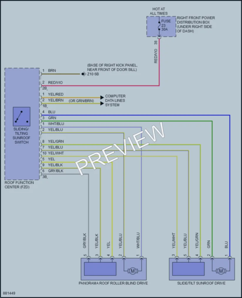 2024 BMW X2 Power Top Sunroof wiring diagram preview