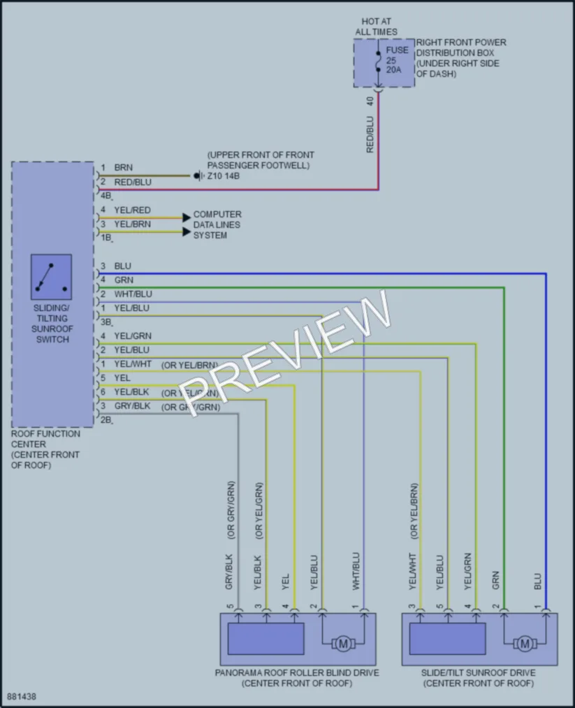 2024 BMW X3M Power Top Sunroof wiring diagram preview