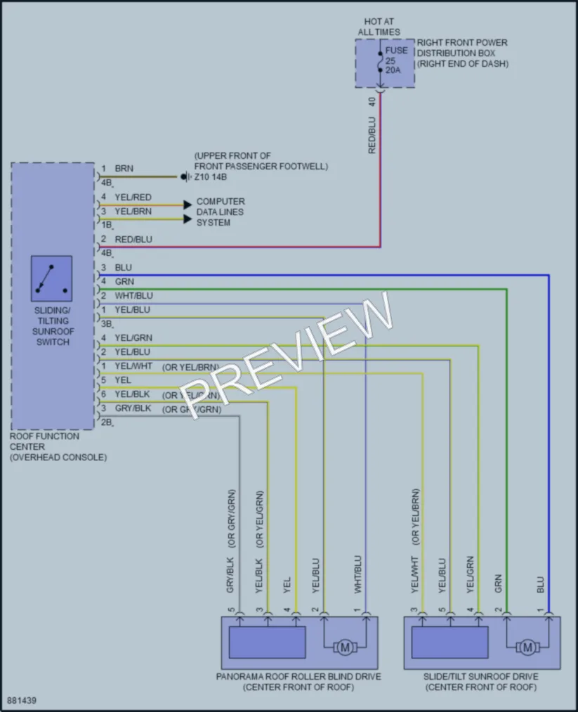 2024 BMW X4 Power Top Sunroof wiring diagram preview