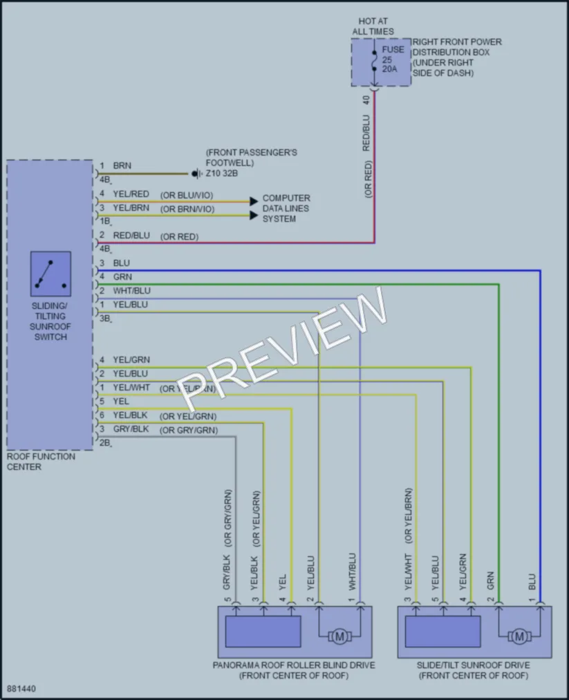 2024 BMW X5M Power Top Sunroof wiring diagram preview