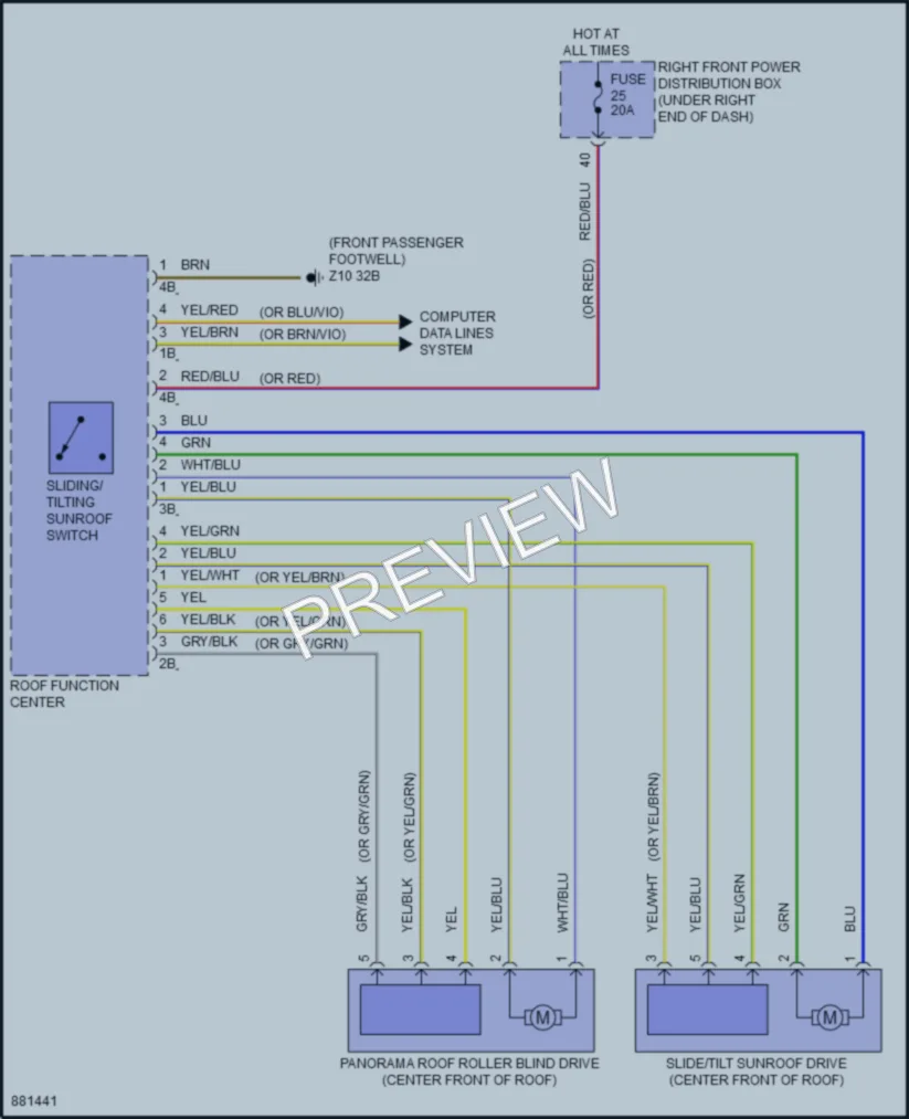 2024 BMW X6M Power Top Sunroof wiring diagram preview