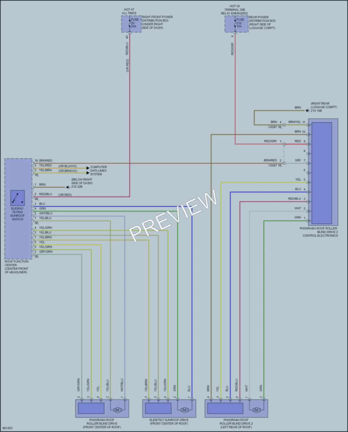 2024 BMW X7 Power Top Sunroof wiring diagram preview