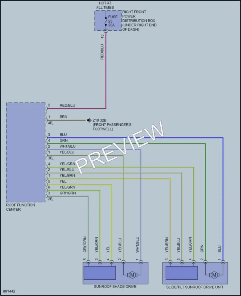 2024 BMW XM Power Top Sunroof wiring diagram preview