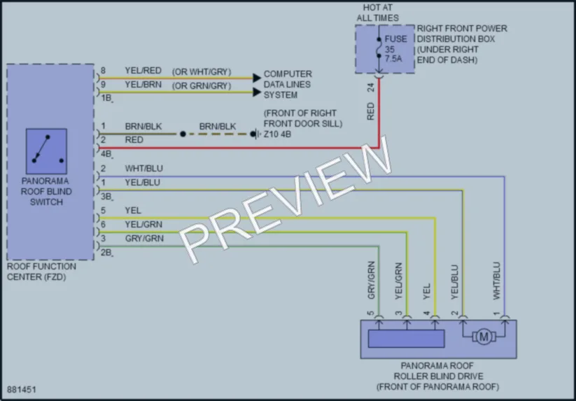 2024 BMW i5 Power Top Sunroof wiring diagram preview