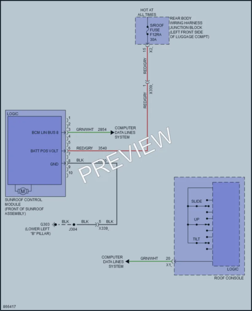 2024 Cadillac CT4 Power Top Sunroof wiring diagram preview