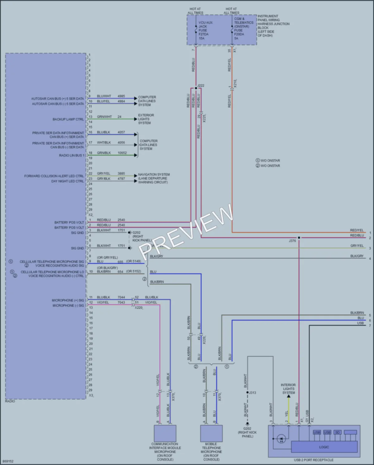 2024 Cadillac XT4 Radio wiring diagram preview