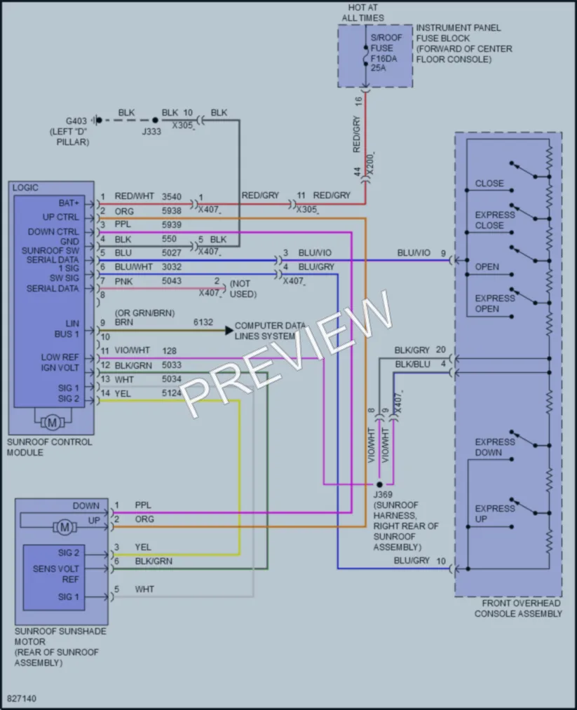 2024 Cadillac XT5 Power Top Sunroof wiring diagram preview