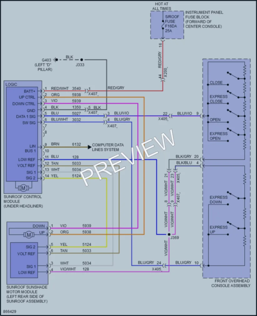 2024 Cadillac XT6 Power Top Sunroof wiring diagram preview