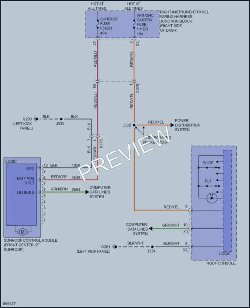 2024 Chevrolet 1500Silverado Power Top Sunroof wiring diagram preview
