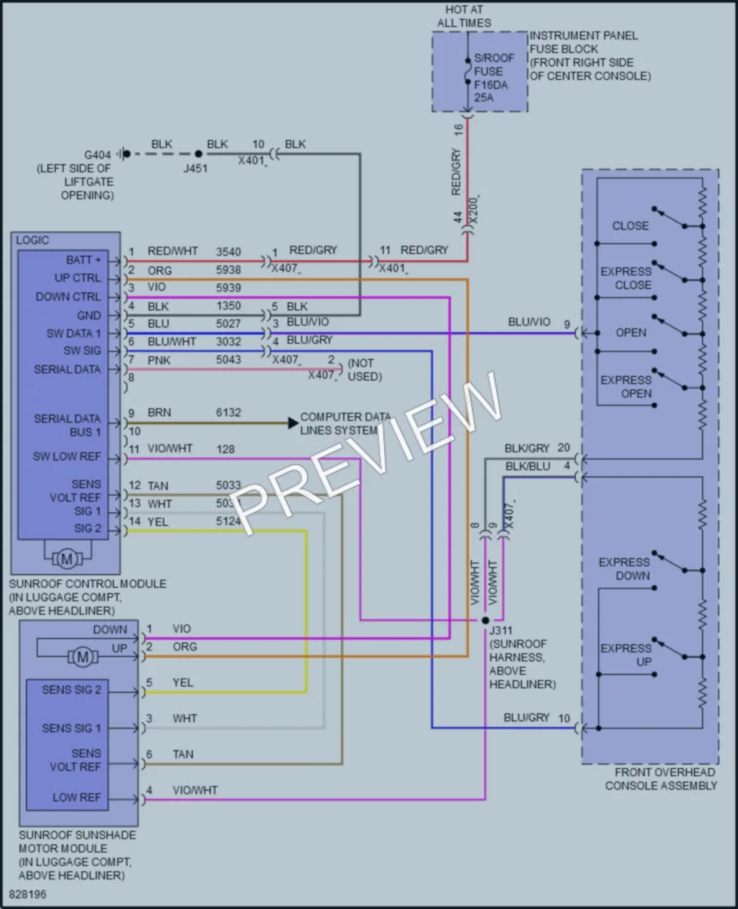 2024 Chevrolet Blazer Power Top Sunroof wiring diagram preview
