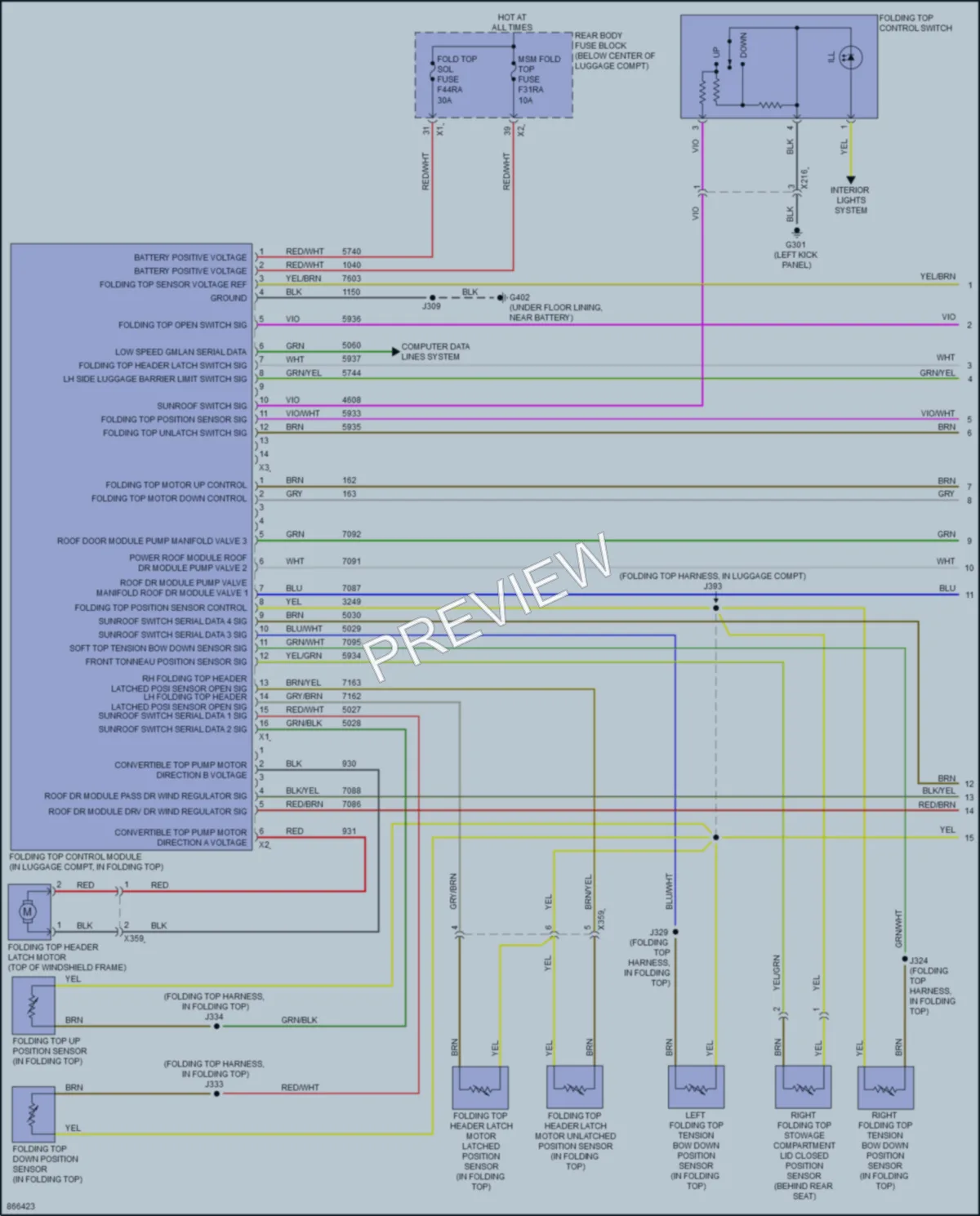 2024 Chevrolet Camaro Power Top Sunroof wiring diagram preview