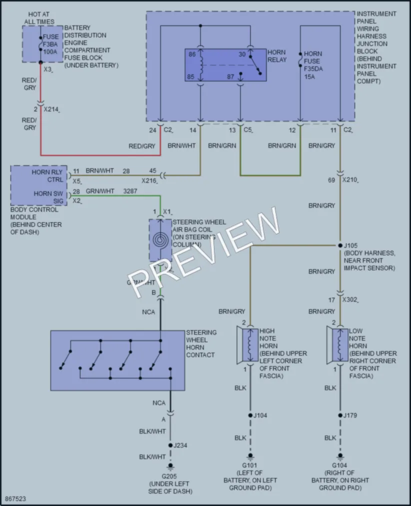 2024 Chevrolet CorvetteZ06 Horn wiring diagram preview