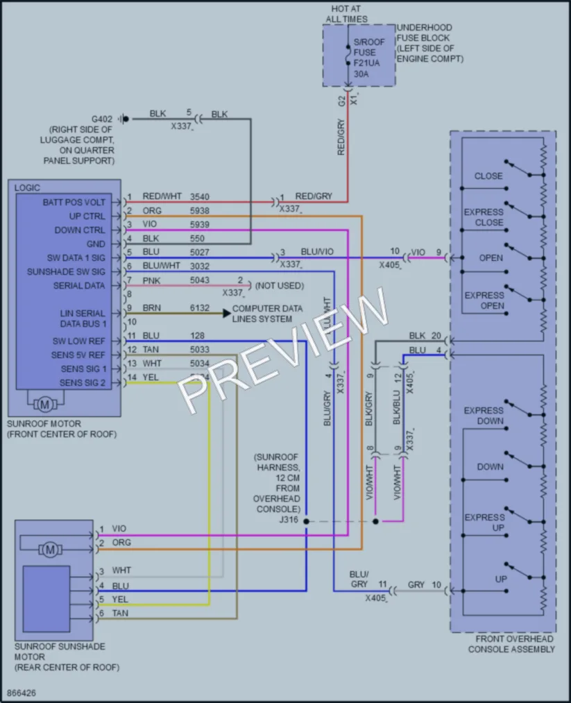 2024 Chevrolet Malibu Power Top Sunroof wiring diagram preview
