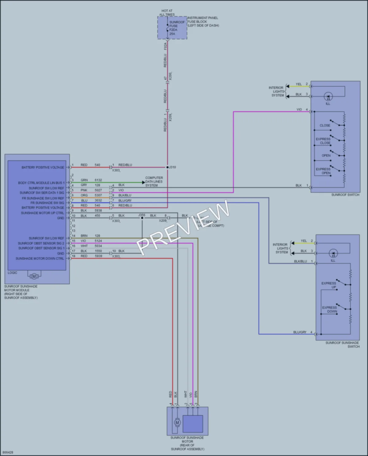 2024 Chevrolet TrailBlazer Power Top Sunroof wiring diagram preview