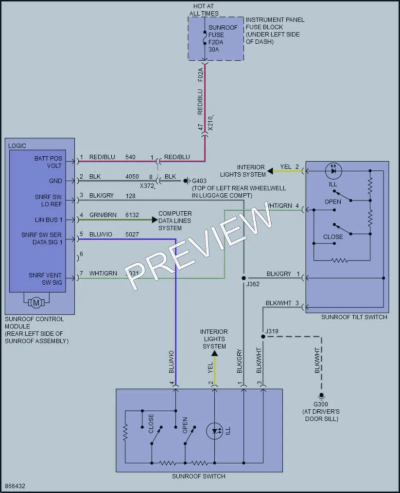 2024 Chevrolet Trax Power Top Sunroof wiring diagram preview