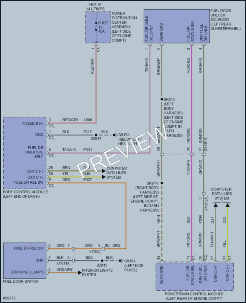 2024 Chrysler PacificaHybrid Trunk Tailgate Fuel Door wiring diagram preview