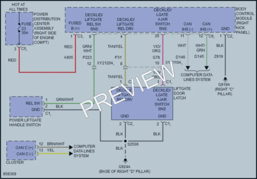 2024 Dodge Durango Trunk Tailgate Fuel Door wiring diagram preview