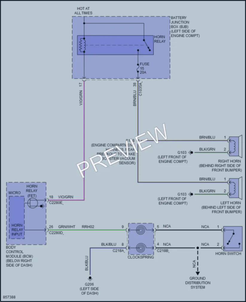 2024 Ford BroncoSport Horn wiring diagram preview