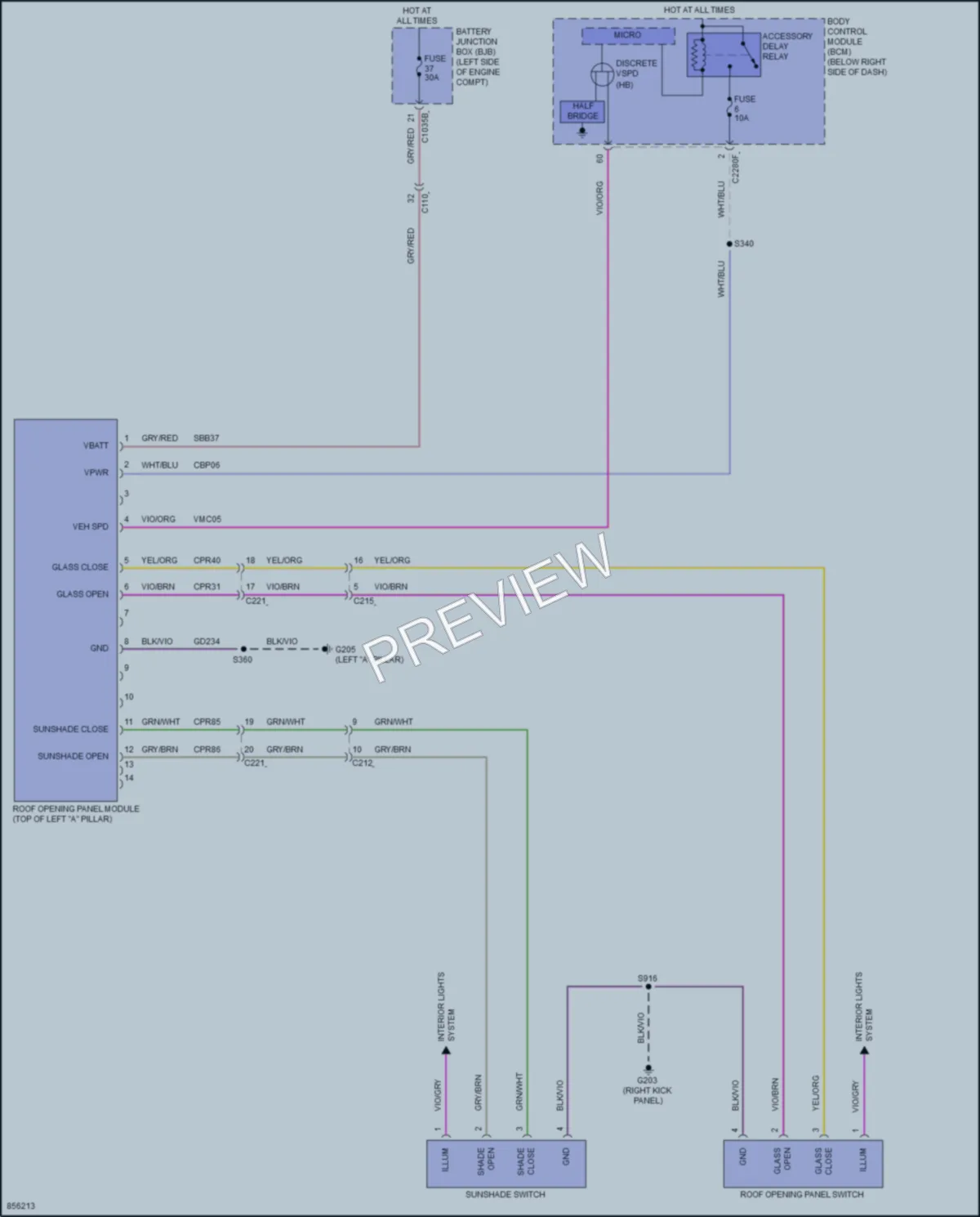 2024 Ford BroncoSport Power Top Sunroof wiring diagram preview