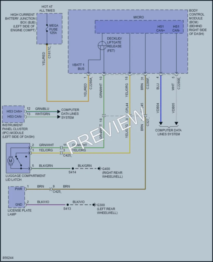 2024 Ford EscapeHybrid Trunk Tailgate Fuel Door wiring diagram preview