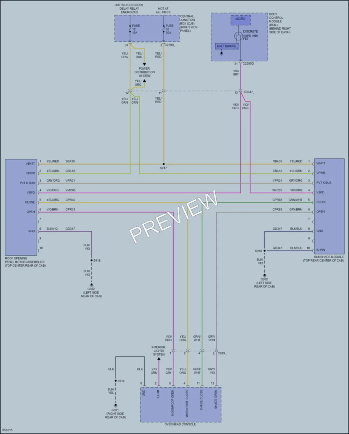2024 Ford F550ChsCab Power Top Sunroof wiring diagram preview