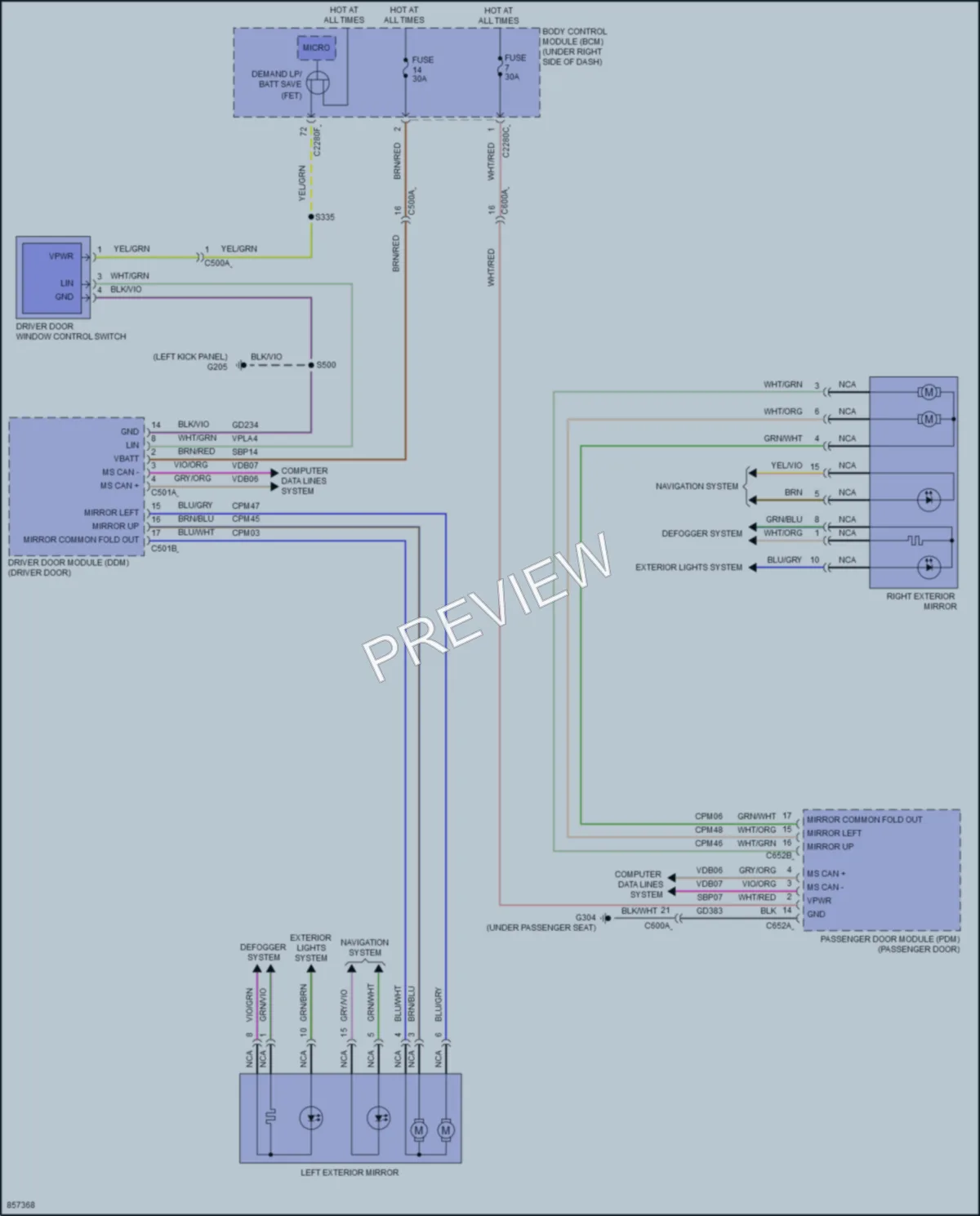 2024 Ford MaverickHybrid Power Mirrors wiring diagram preview