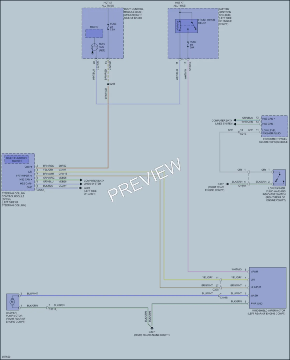 2024 Ford MaverickHybrid Wiper Washer wiring diagram preview