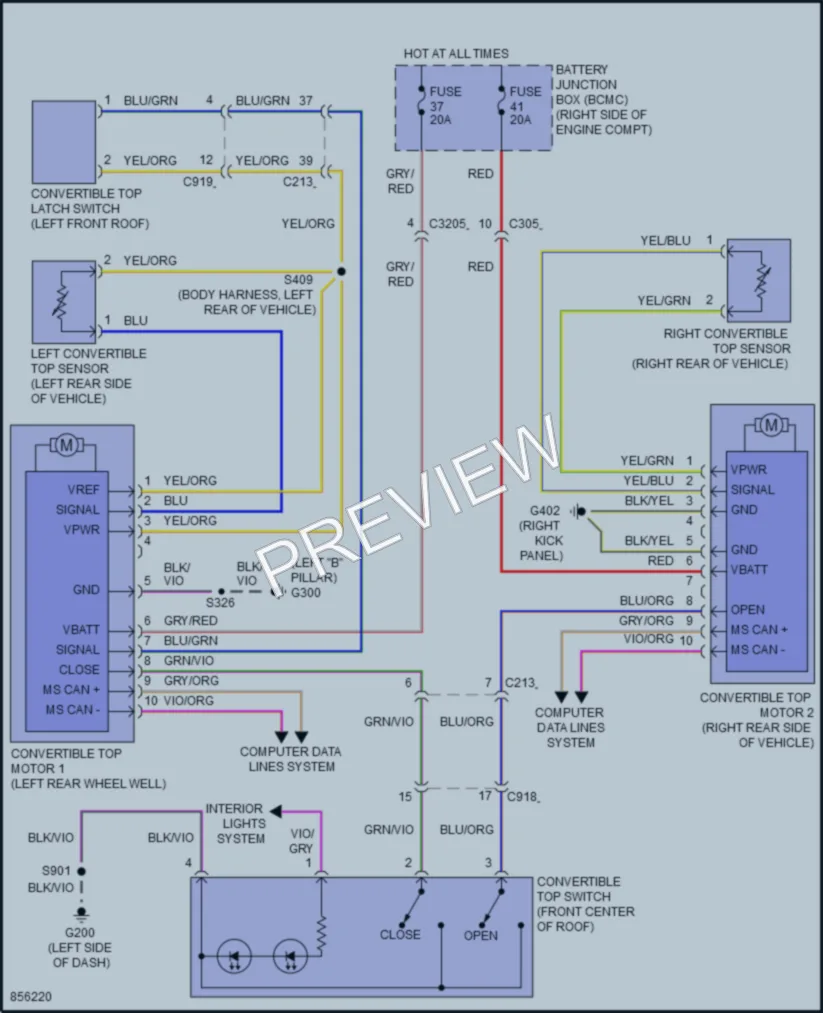 2024 Ford Mustang Power Top Sunroof wiring diagram preview