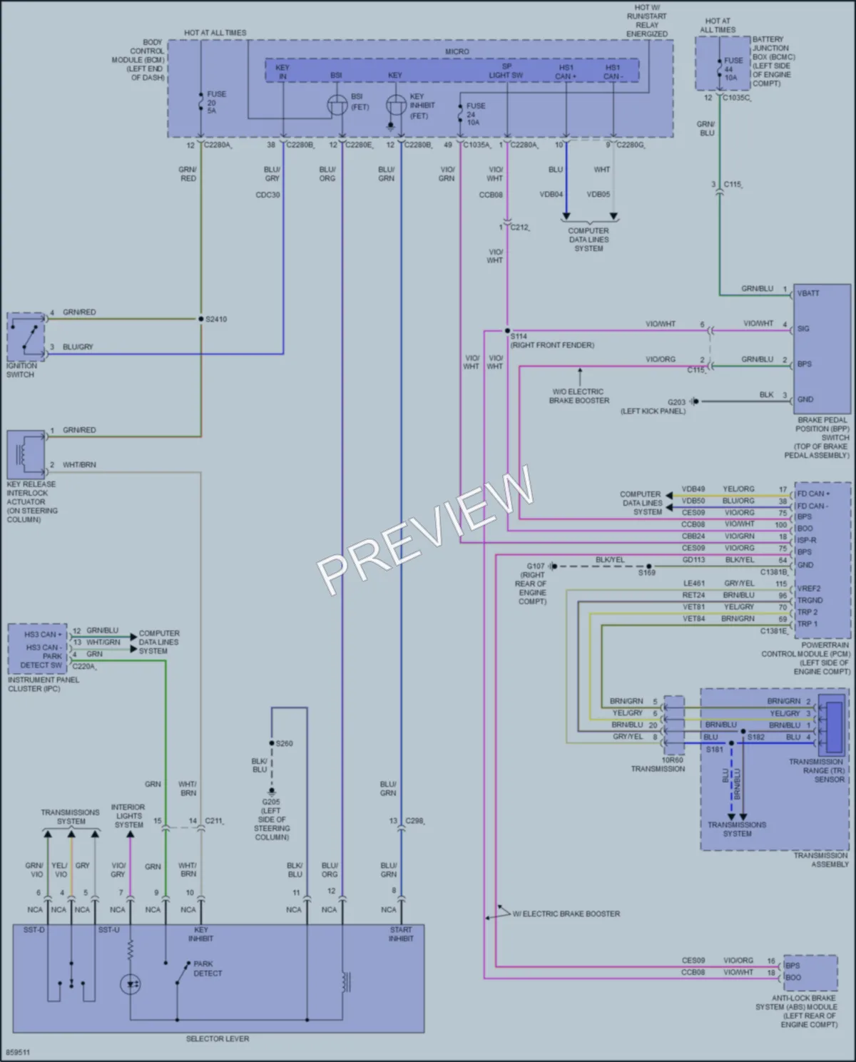 2024 Ford Ranger Shift Interlock wiring diagram preview