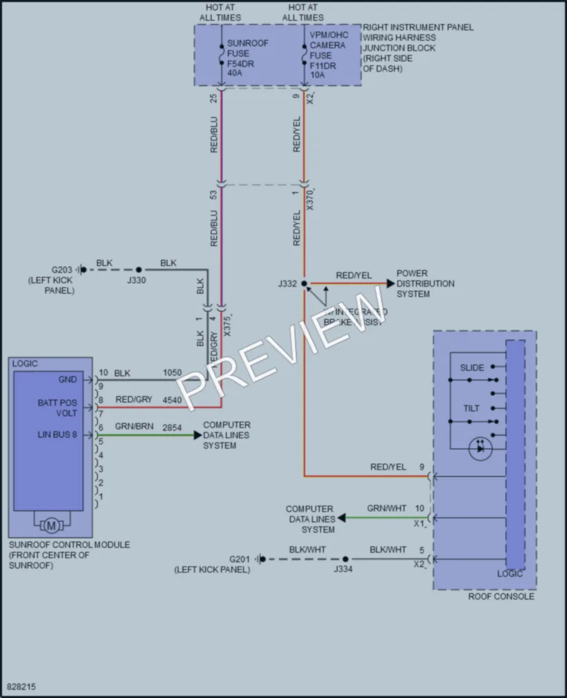 2024 GMC 1500SierraDenali Power Top Sunroof wiring diagram preview